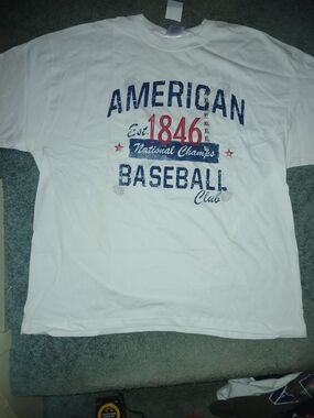 American Baseball  White Graphic Tee - Red & Navy XL